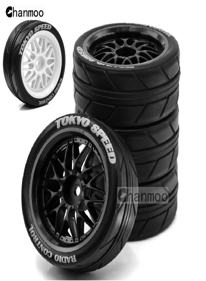 Chanmoo 1/10 RC On Road Tires And Plastic Rally Wheels 12mm Hex Drift Tyres For 1:10 Scale Racing Touring Street Car Tamiya TT01 TT02 XV01 TA06 A959 144001 HPI KYOSHO HSP PTG2 Traxxas 4PCS (Black) - Image 5